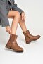 Women's Genuine Leather Boots with Metal Accessories - Walnut - 2