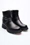 Women's Genuine Leather Buckle Casual Boots - Black - 4