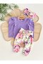 Juana Balloon Sleeve Body Belted Pants Bandana 100% Cotton Baby Girl Digital Flower Design Luxury Suit