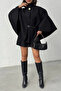 Women's Black Gold Button and Belt Detailed Cashmere Poncho Jacket - 6