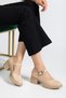 Beige Women's Heeled Casual Shoes Patent Leather Thick Sole with Hard Sole - 3
