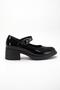 Black Women's Heeled Casual Shoes Patent Leather Thick Sole - 4