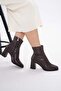 Brown Skin Stretch 8.5 cm Thick Heel Women's Zipper Boots - 4