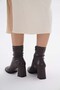 Brown Skin Stretch 8.5 cm Thick Heel Women's Zipper Boots - 7