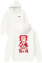 3 Monkeys White Red Design Printed Oversized White Hooded Sweatshirt