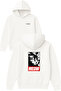 Meow Design Printed Oversized White Hooded Sweatshirt
