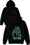 Burning Skeleton Man Design Printed Oversized Black Hooded Sweatshirt