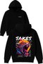 Colorful Tiger Design Printed Oversized Black Hooded Sweatshirt