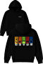 5 Monsters Design Printed Oversized Black Hooded Sweatshirt