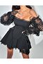 Stretch Fabric Lace and Scuba Fabric Dress with Shirring, Ladder Lace and Eyelet Details