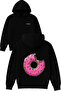 Bitten Donat Design Printed Oversized Black Hooded Sweatshirt
