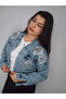 Women's Design Denim Jacket with Stone Embellishment Detail Blue O Oversized Denim Coat