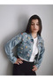 Women's Design Denim Jacket with Colorful Stones and Embroidery Detail C Cropped Zippered Denim Coat - 7