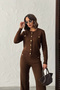 Women's Brown Cardigan Pants Bottom Top Two-Piece Knitwear Set - 7