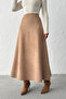 Woman camel midi length suede skirt