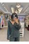 Women's Emerald Cotton Wrinkle Suit Shirt and Wide-Leg Pants with Elastic Waist