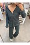 Women's Emerald Cotton Wrinkle Suit Shirt and Wide-Leg Pants with Elastic Waist - 3