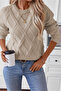 Women's Taupe Knit Sweater, Round Neck, Long Sleeve, Patterned Knit, Modern Winter