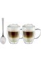 Double Walled Glass Cups with Spoon - Insulated Mugs, 350 ml, Set of 2