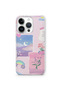 iPhone 14 Pro Compatible Pastel Floral Moon and Rainbow Pattern Transparent Phone Case
