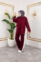 Women's Burgundy Crew Neck Side Stripe and Bottom-Top Two-Piece Set with Trouser Pockets - 7