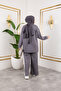Women's Gray Crew Neck Side Stripe and Bottom-Top Two-Piece Set with Trouser Pockets - 2
