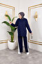 Women's Efsa Navy Blue Crew Neck Side Stripe and Bottom-Top Two-Piece Set with Trouser Pockets - 3