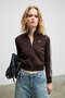 Repeta Women's Mock Neck Pack Embroidery Detailed Zippered Slim Fit Brown Jacket - 2