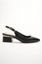 Women's Gold Detailed Heeled Shoes Vorina Black Skin - 2
