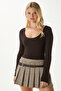 Women's Heat Lux Touch U Neck Brown Long Sleeve Soft Blouse - 7