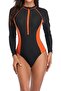 Long Sleeve One-Piece Swimsuit Front Zipper Bathing Suit Slim Fit Beachwear M0039 - Orange