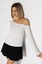 Katha Women's Asymmetrical Neckline Long Sleeve Stretch Fabric Stretchy Fabric Blouse & Top - Ecru - 5