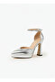 Silver Metallic Ankle-Tied Platform Chunky Heel Stiletto Evening Dress Shoes 11.5cm - 6