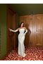 White Satin Sleeve Detailed Stone Printed Dress - 4