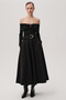 Regular Fit Midi Black Skirt with Belt Detail and Pockets