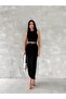 Women's Maxi Steel Skirt with Back Slit and Belt Detail - 2