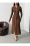 Women's Brown Stylish Buttoned Long Knit Shirt Dress