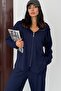 Women's Asymmetrical Cut Hooded Pocket Detailed Comfortable Modal Set - 5