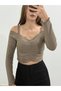 New Season Women's V-Neck Gathered F Corded Fabric Off-The-Shoulder Knitwear Blouse - 6
