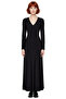 Women's Maxi Bodycon Mold V-Neck Long Sleeve Solid Pattern Slit Detailed Stylish Modern Knitted Dress - 3