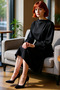 Women's Degaje Collar Balloon Sleeve A-Line Lined Crepe Midi Dress Elegant Stylish Winter Day and Night Style - 2