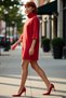 Women's Turtleneck Shift Fit Low Sleeve Three Quarter Length Mini Knitted Dress Winter Stylish for Everyday Outfits
