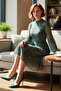 Women's Shawl Patterned Lined Flounced Chiffon Midi Dress Mock Neck Long Balloon Sleeves A-Line Quality - 2