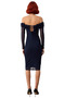 Women's Bodycon Carmen Neckline Rose Detail Midi Tulle Dress Long Sleeve Lined Evening and Cocktail Events - 4