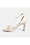 Women's White Adjustable Buckle Stone Heeled Evening Dress Sandals - 3