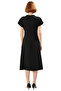 Women's A-Line Low-Cut Short Sleeve Midi Length Solid Pattern Degaje Collar Gathered Woven Dress Modern Elegance - 4