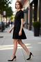 Women's Polo Neck a Line Short Sleeve Corded Fabric Skater Dress Modern Knitwear Textured Ideal for Casual Wear