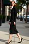 Women's Midi Knitted Dress Bodycon Pattern Mock Neck Long Standard Sleeve Slit Detail Plain Design Winter