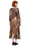 Winter Long Sleeve Ruffled V-Neck Abstract Pattern Foam Woven Maxi Dress Style for Women. - 4