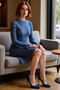Winter Grey a Line Cut F Corded Fabric Knitwear Mini Dress for Women Crew Neck Long Sleeve Chic - 2